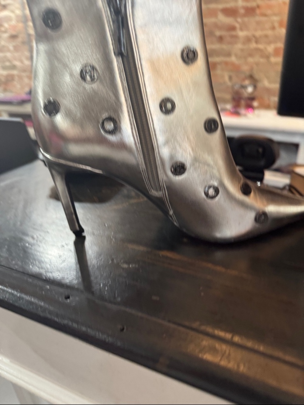 Karl Lagerfeld Silver Pointed Toe Studded Ankle Boots - Picture 11 of 11